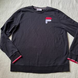 Fila Sweatshirt Long Sleeve Black Red White Logo Crew Neck Size XL